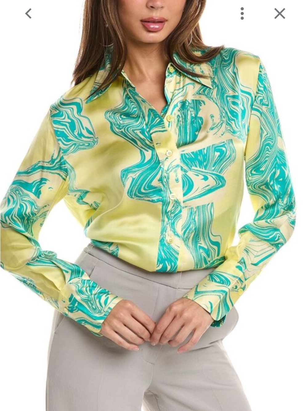 Equipment Yellow and Teal Marble-Print Button-Down Shirt